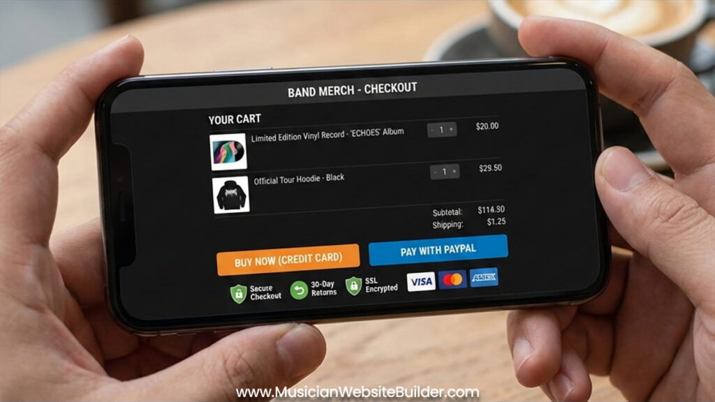 checkout page musicians website