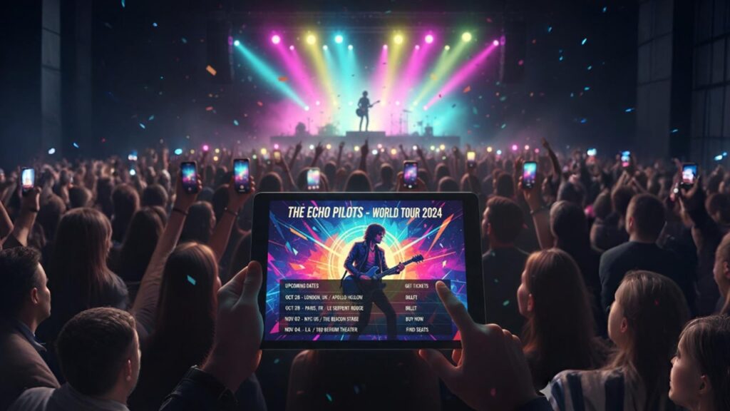 musician website tour dates page with gigs and tickets