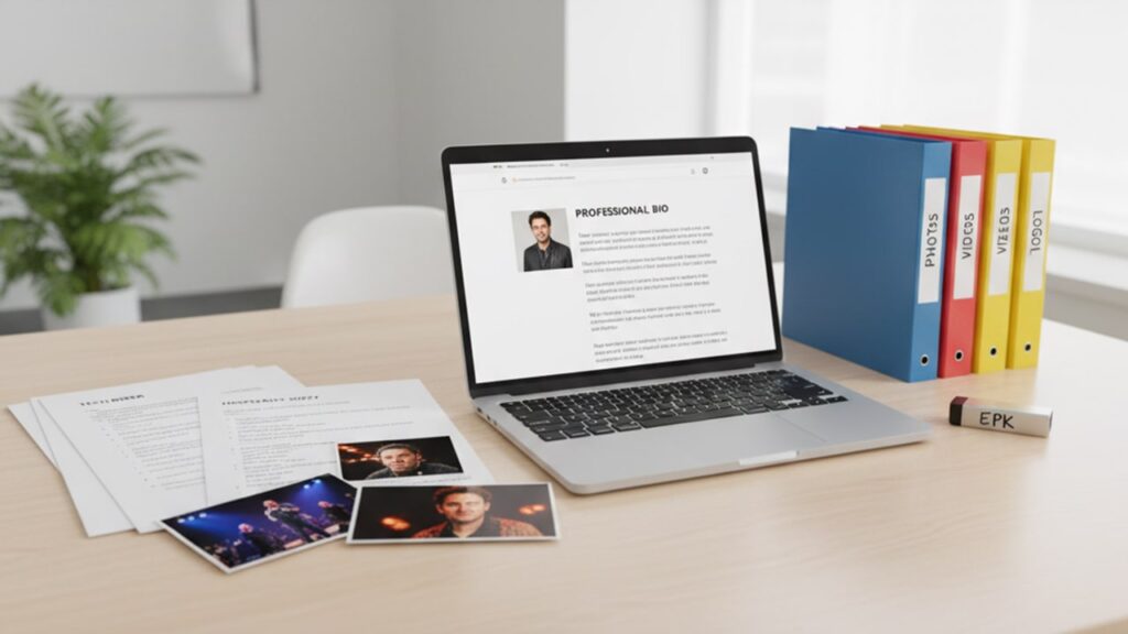 professional EPK materials with tech rider, photos, and press kit files